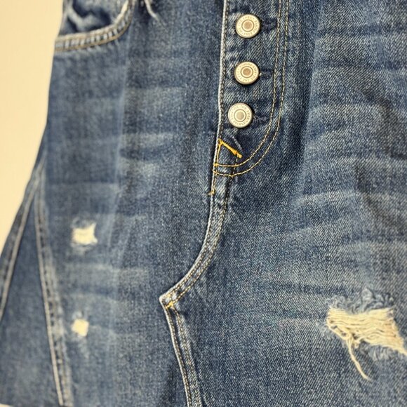 Free People Button Fly Distressed Denim Mini Skirt | Size 29  NWT - Picture 6 of 7